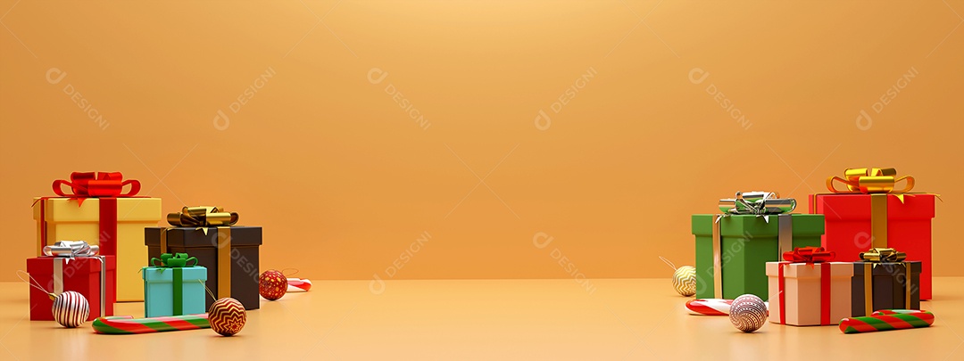 Fundo de banner de Natal de presentes de Natal e decoração