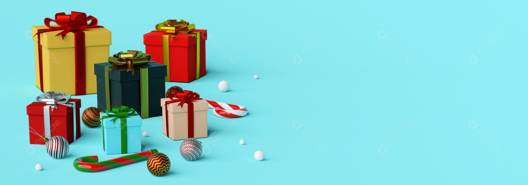 Fundo de banner de Natal de presentes de Natal e decoração, renderização em 3d