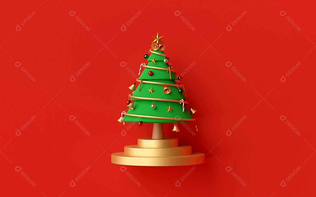 Feliz Natal e Feliz Ano Novo, árvore de Natal em fundo vermelho