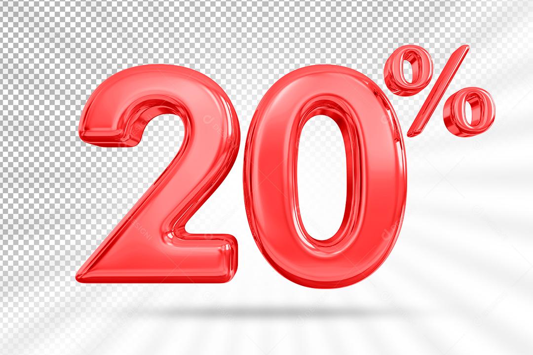 Número 3D 20% por cento vermelho de desconto Elemento PSD