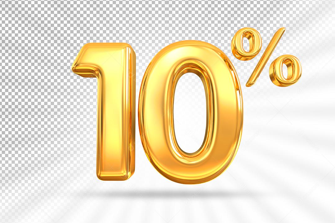 Número 3D 10% por cento de desconto dourado Elemento PSD