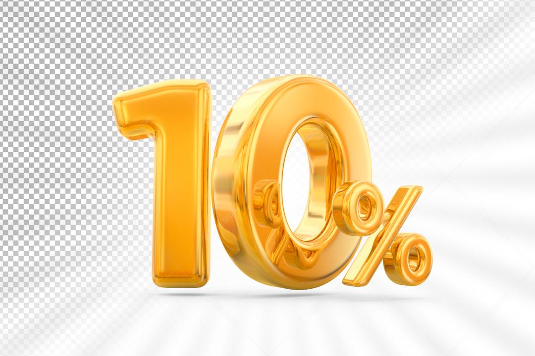 Número 3D 10% por cento de desconto dourado Elemento PSD