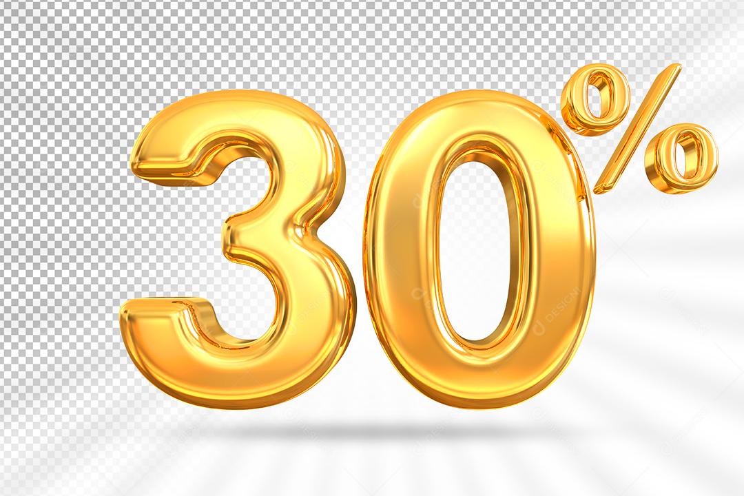 Número 3D 30% por cento de desconto dourado Elemento PSD