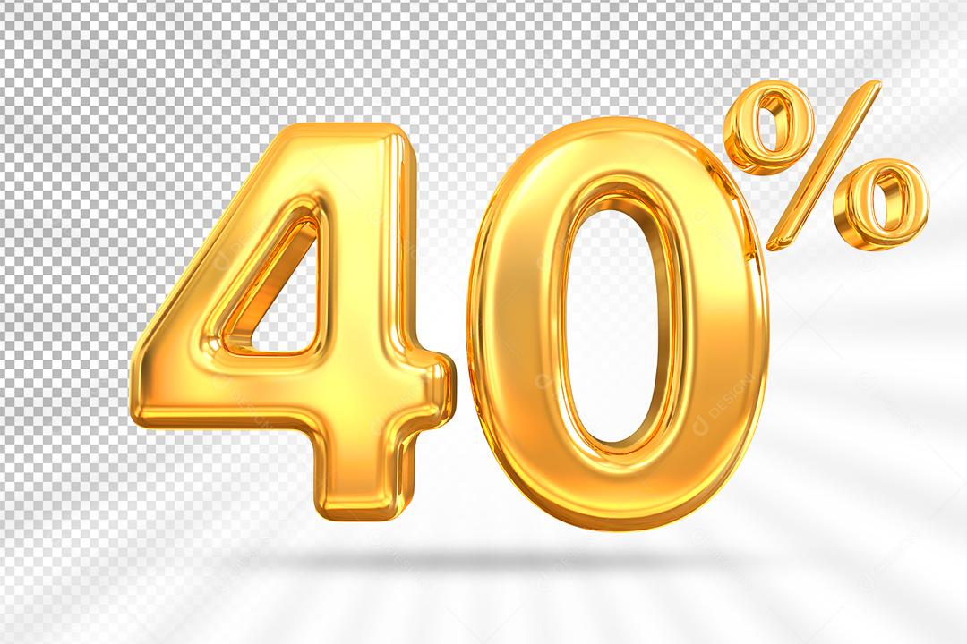 Número 3D 40% por cento de desconto dourado Elemento PSD