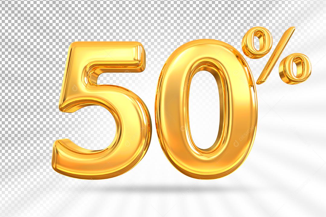 Número 3D 50% por cento de desconto dourado Elemento PSD