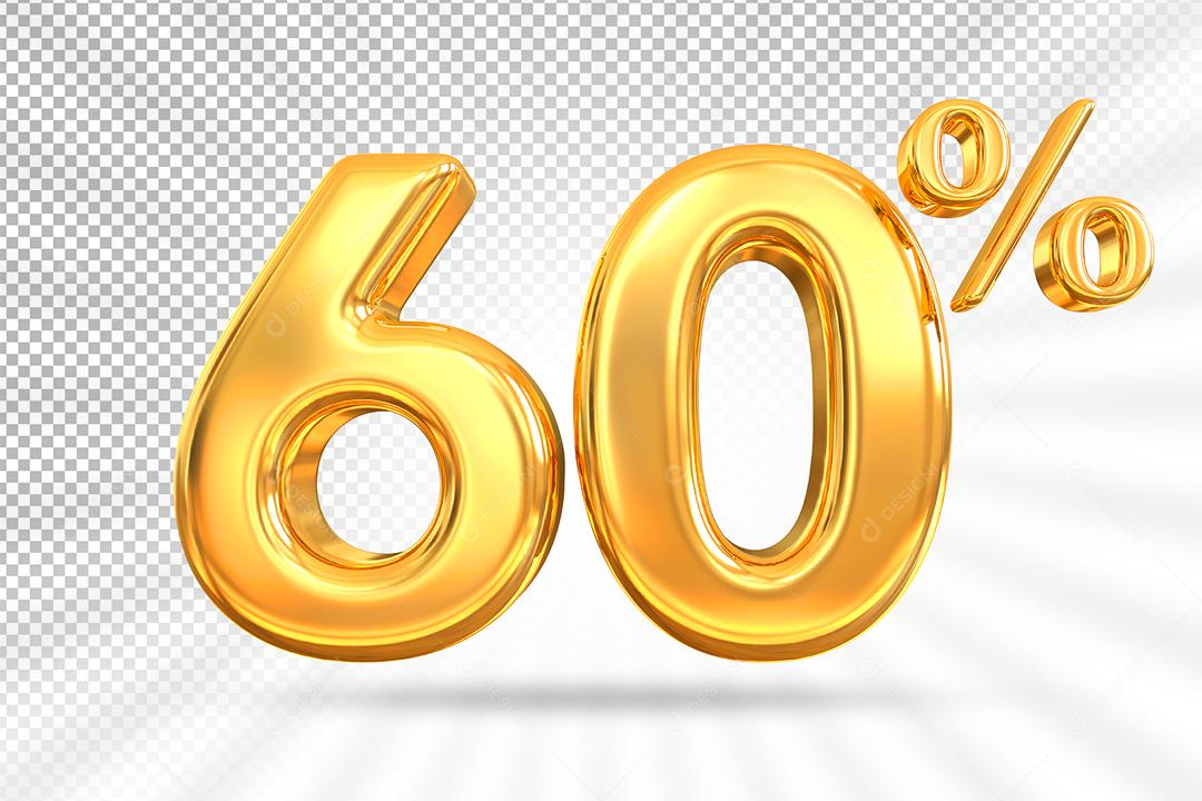 Número 3D 60% por cento de desconto dourado Elemento PSD