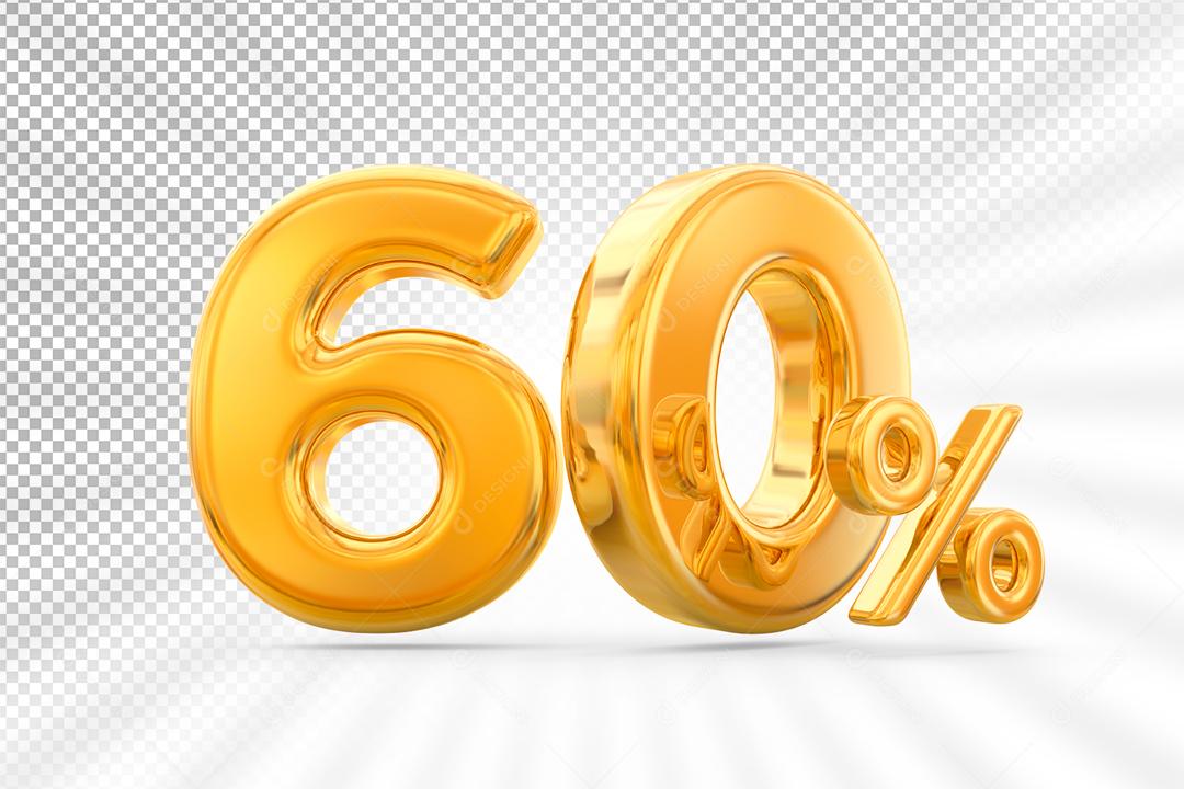 Número 3D 60% por cento de desconto dourado Elemento PSD