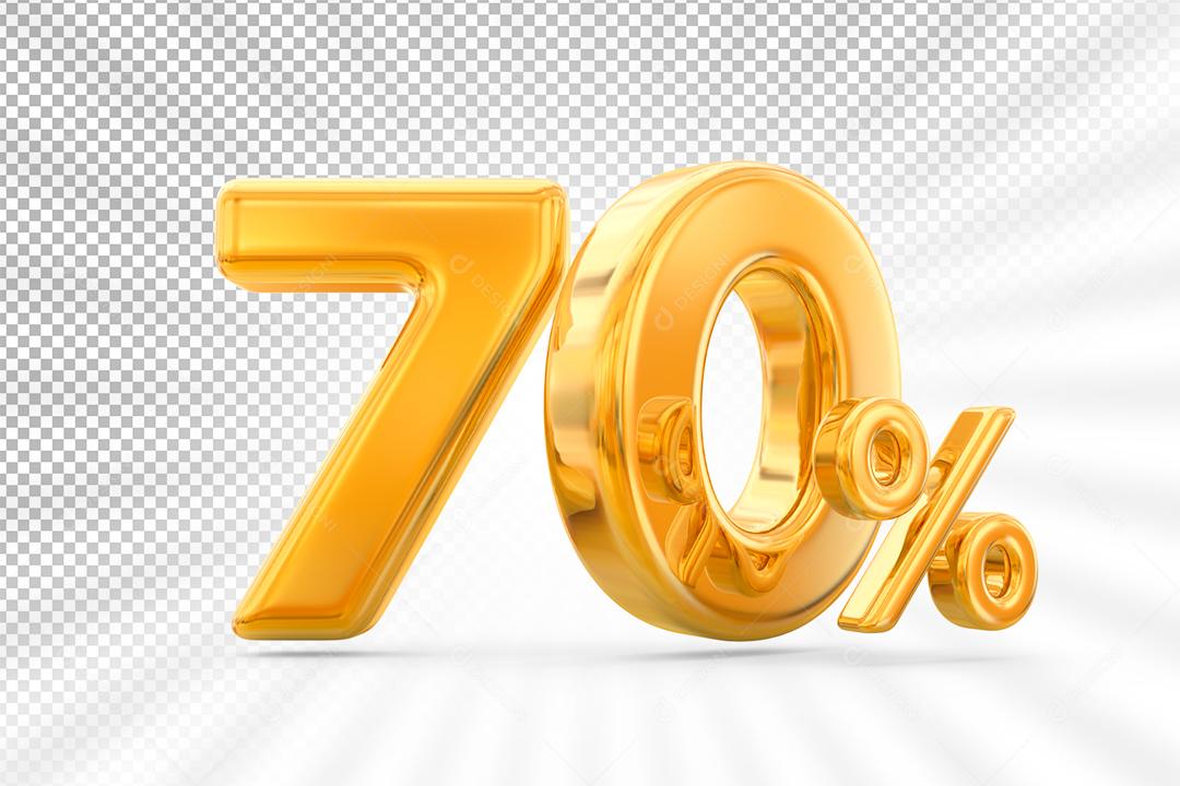 Número 3D 70% por cento de desconto dourado Elemento PSD