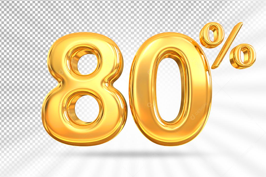 Número 3D 80% por cento de desconto dourado Elemento PSD