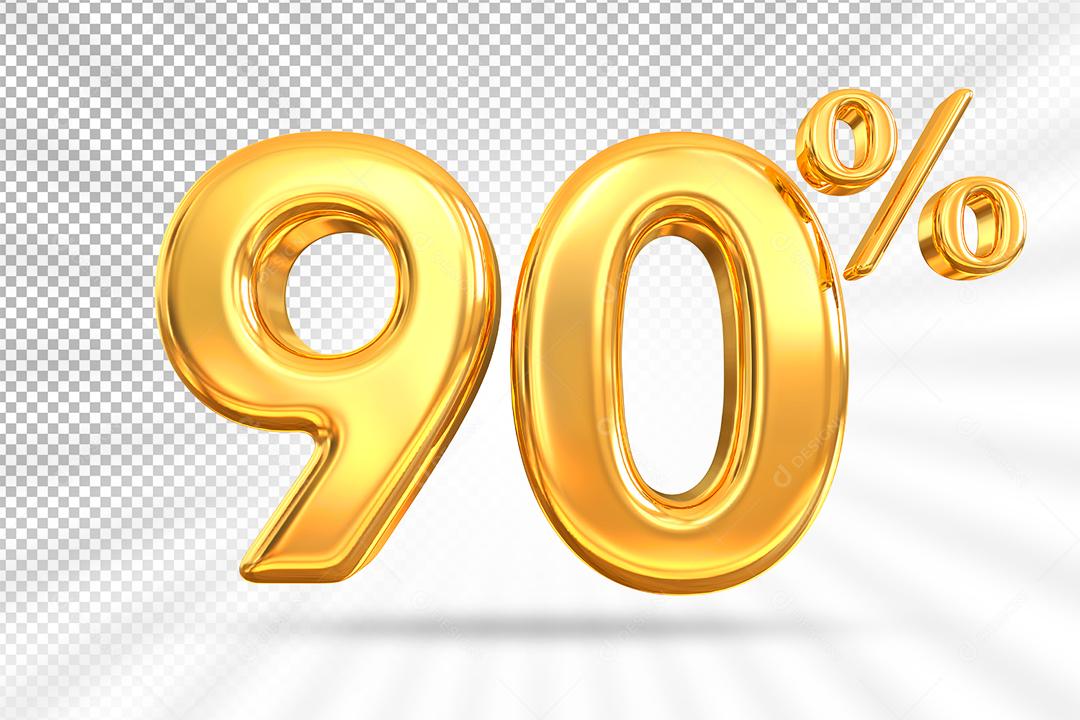 Número 3D 90% por cento de desconto dourado Elemento PSD