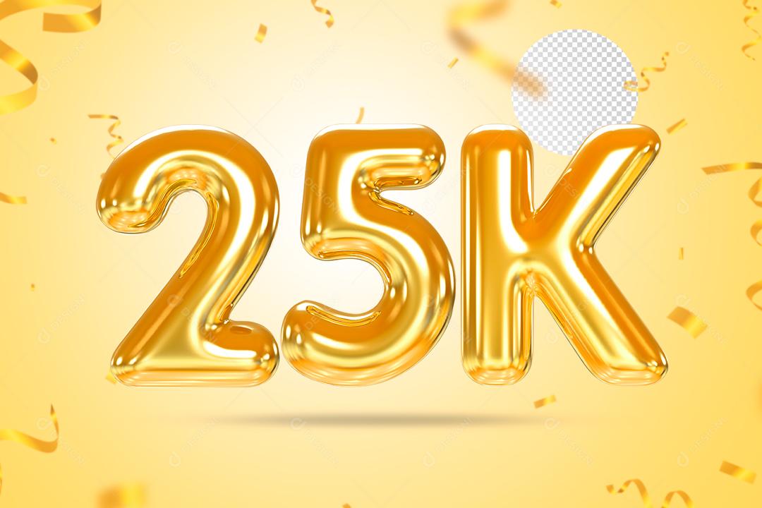 Elemento 3D 25K De Seguidores Dourado Para Composição PSD