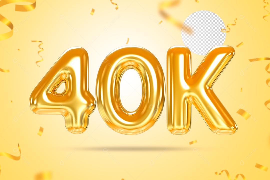 Elemento 3D 40K De Seguidores Dourado Para Composição PSD