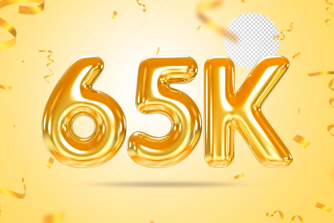 Elemento 3D 65K De Seguidores Dourado Para Composição PSD