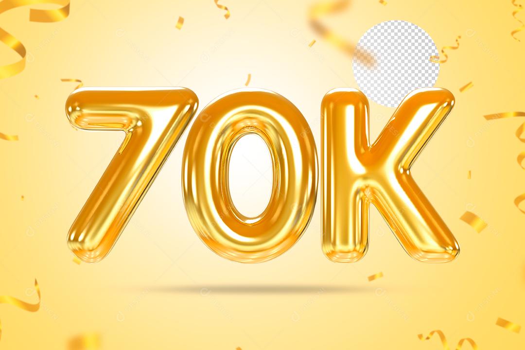 Elemento 3D 70K De Seguidores Dourado Para Composição PSD