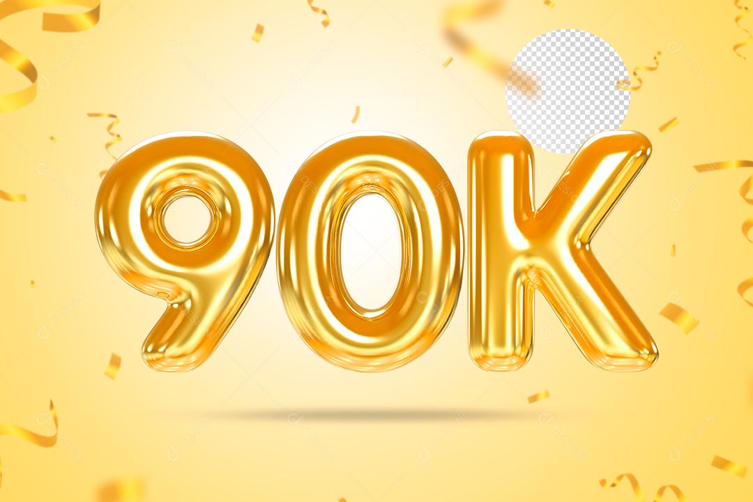 Elemento 3D 90K De Seguidores Dourado Para Composição PSD
