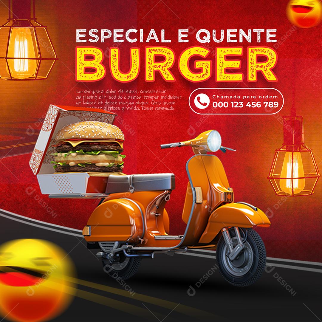Especial e quente Burger Hambúrgueria Social Media PSD Editável