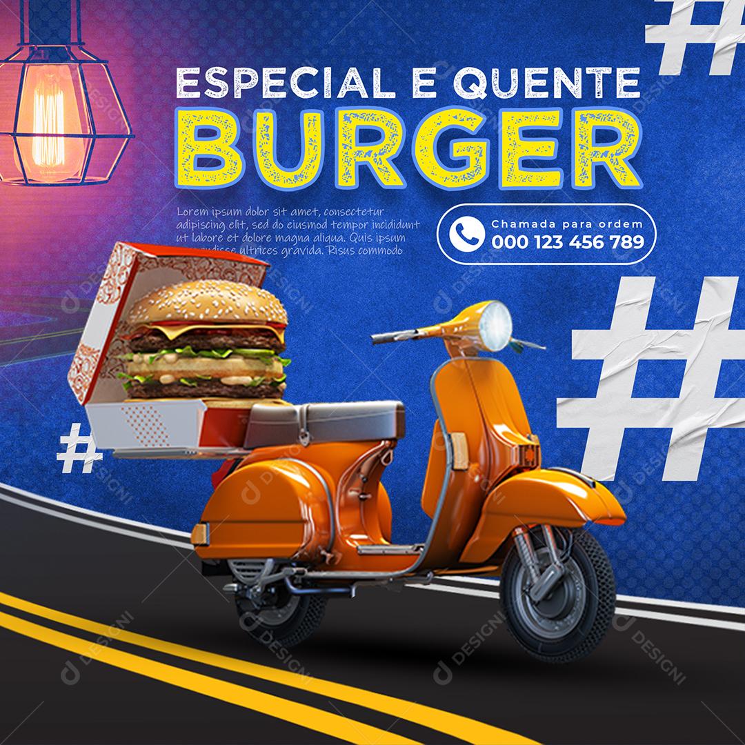 Especial e quente Burger Hambúrgueria Social Media PSD Editável