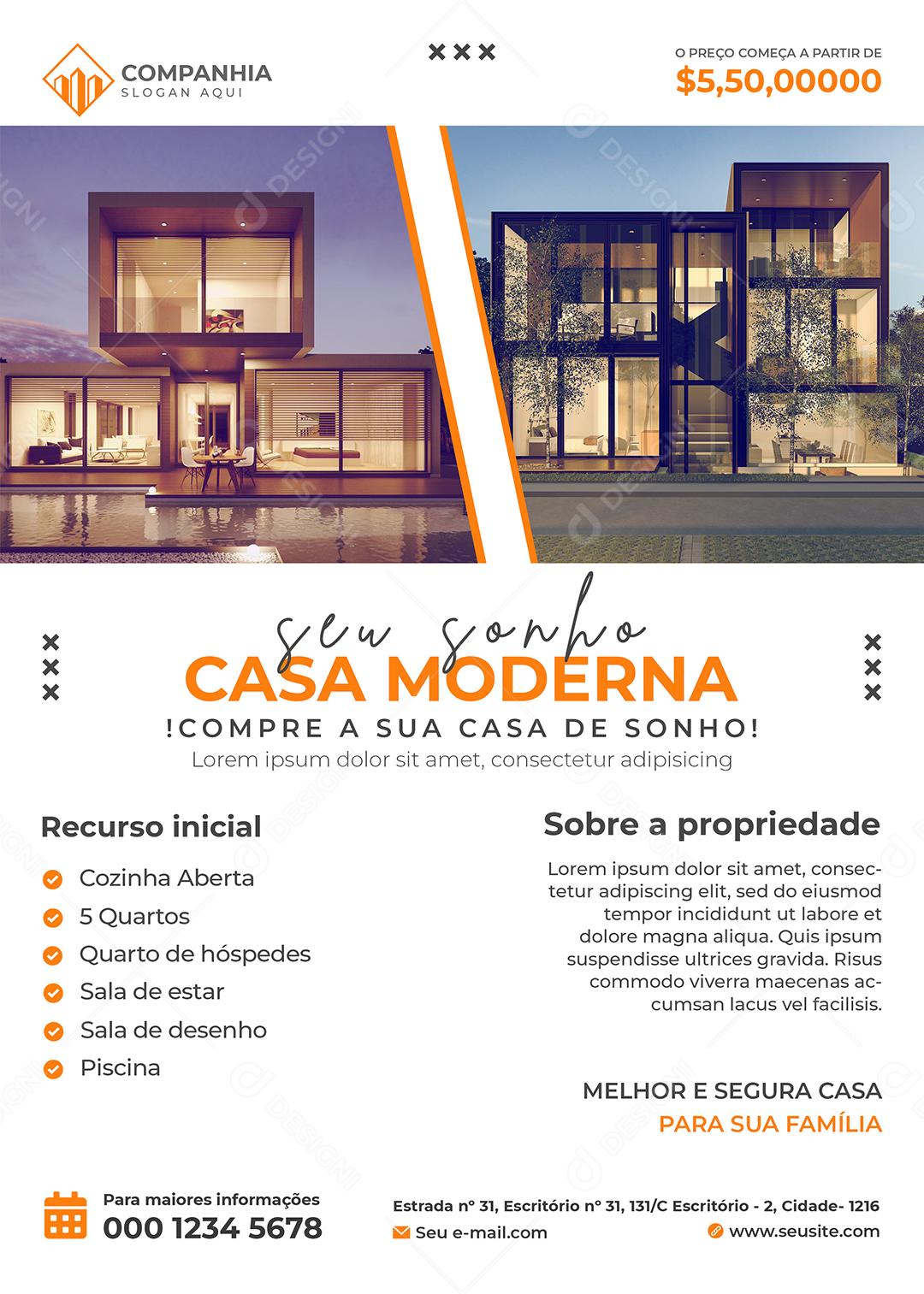 Seu sonho casa Moderna compre a sua casa de Sonho Imobiliária Social Media PSD Editável