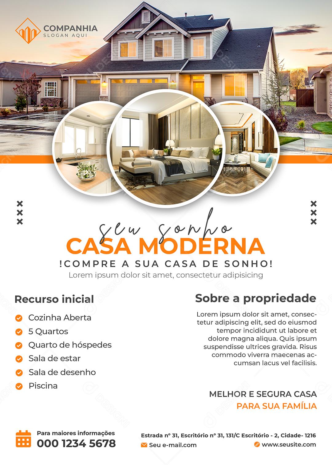 Seu sonho casa Moderna compre a sua casa de Sonho Imobiliária Social Media PSD Editável