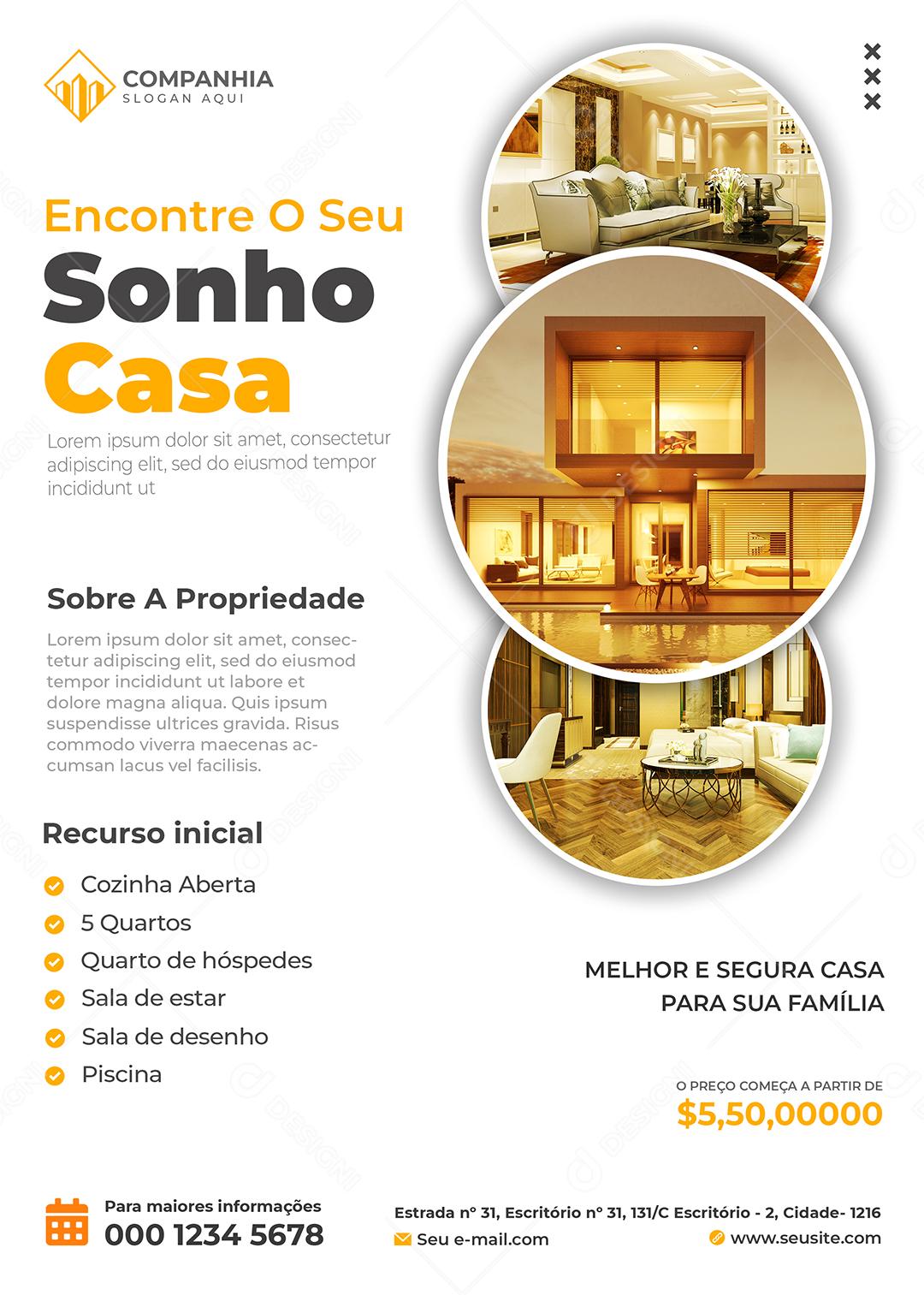 Encontre o seu Sonho Casa Imobiliária Social Media PSD Editável
