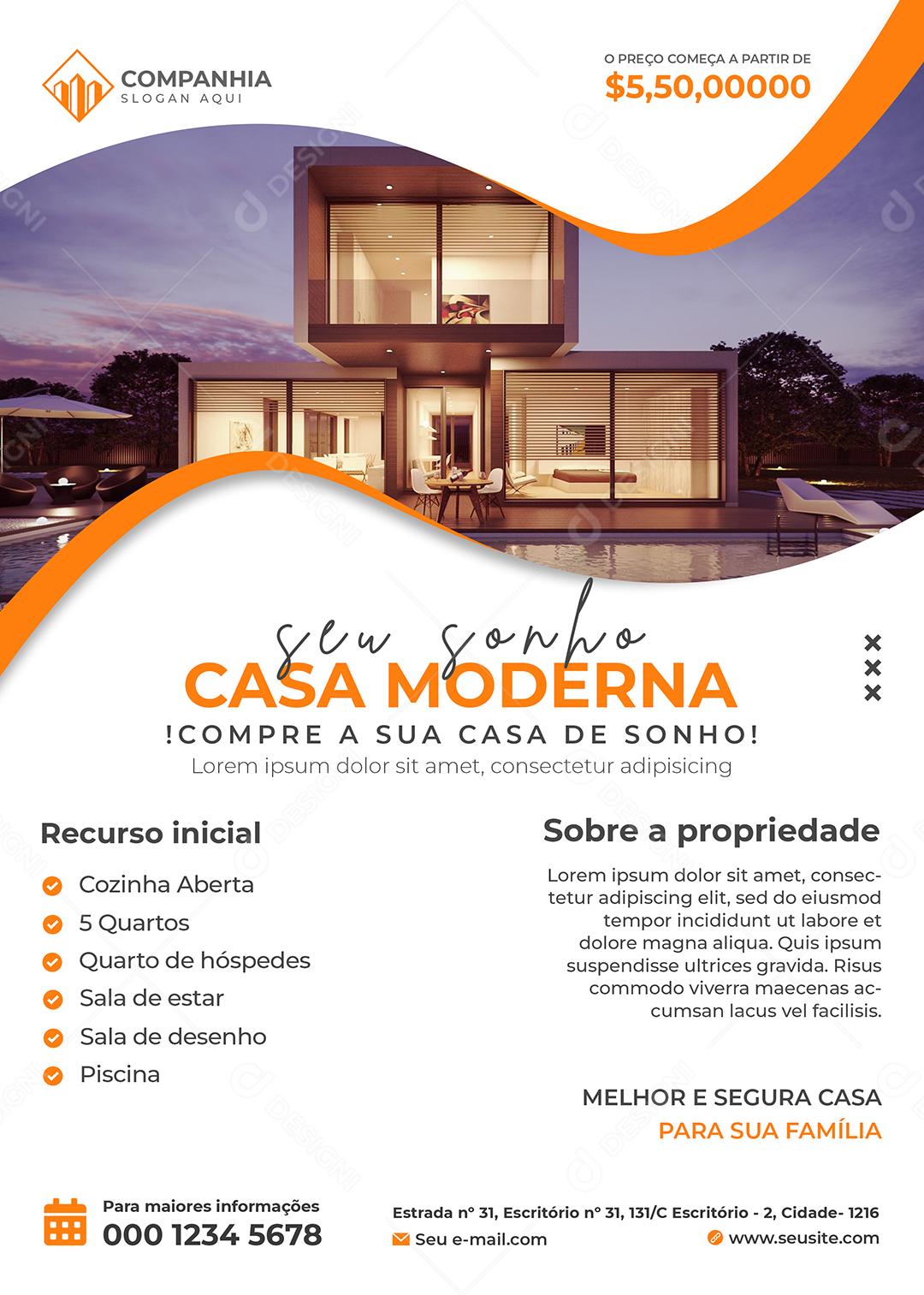 Seu sonho casa Moderna compre a sua casa de Sonho Imobiliária Social Media PSD Editável