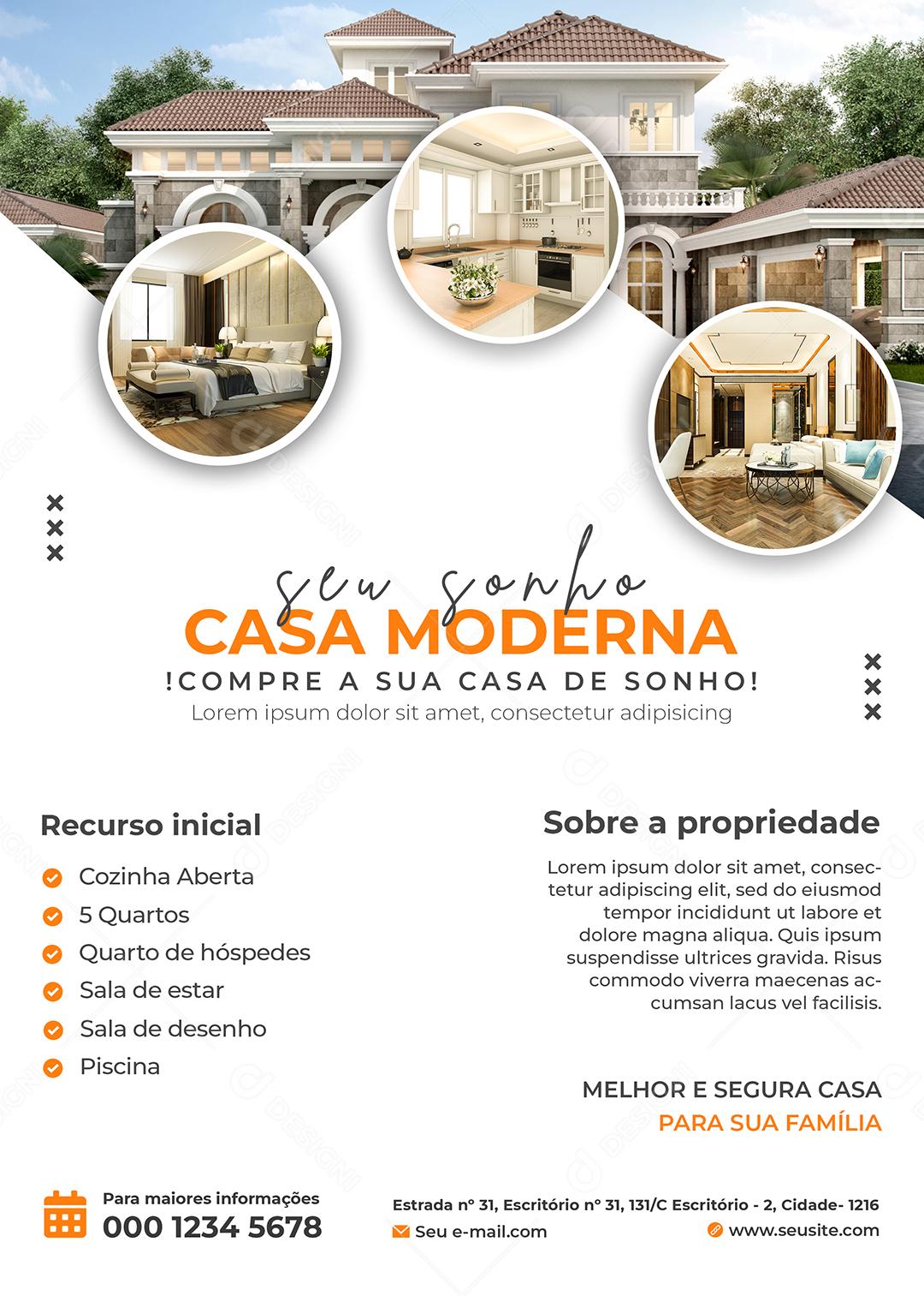 Seu sonho casa Moderna compre a sua casa de Sonho Imobiliária Social Media PSD Editável