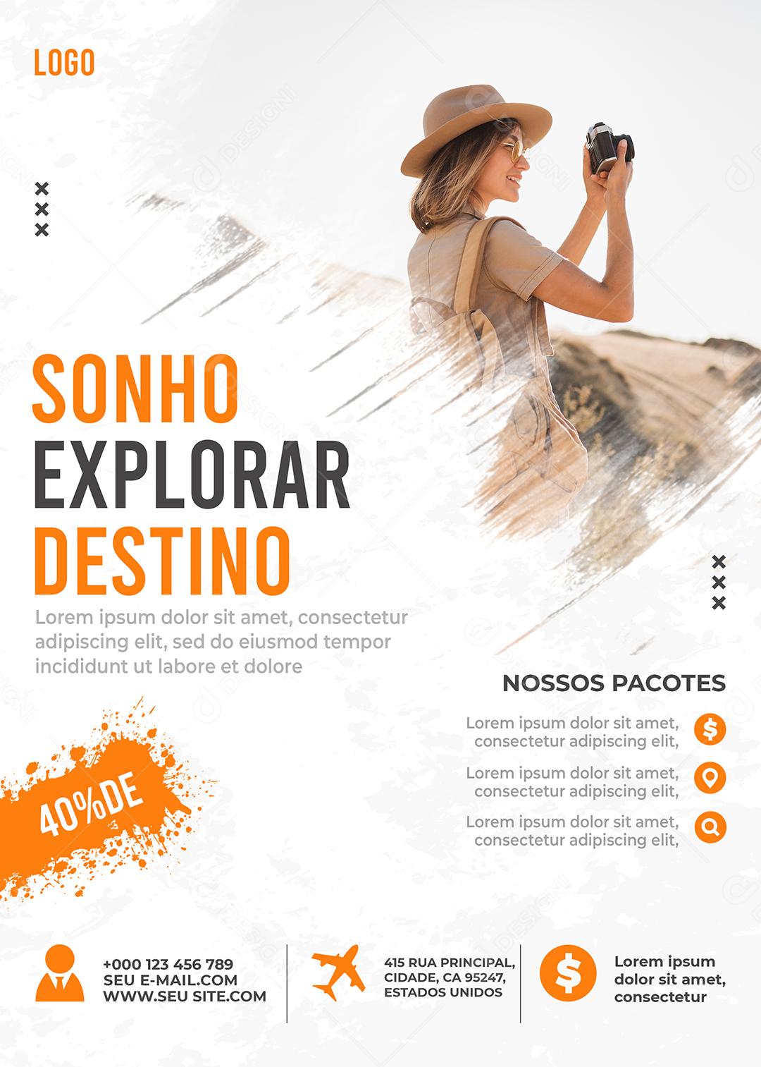 Sonho Explorar Destino 40% Viagem Social Media PSD Editável