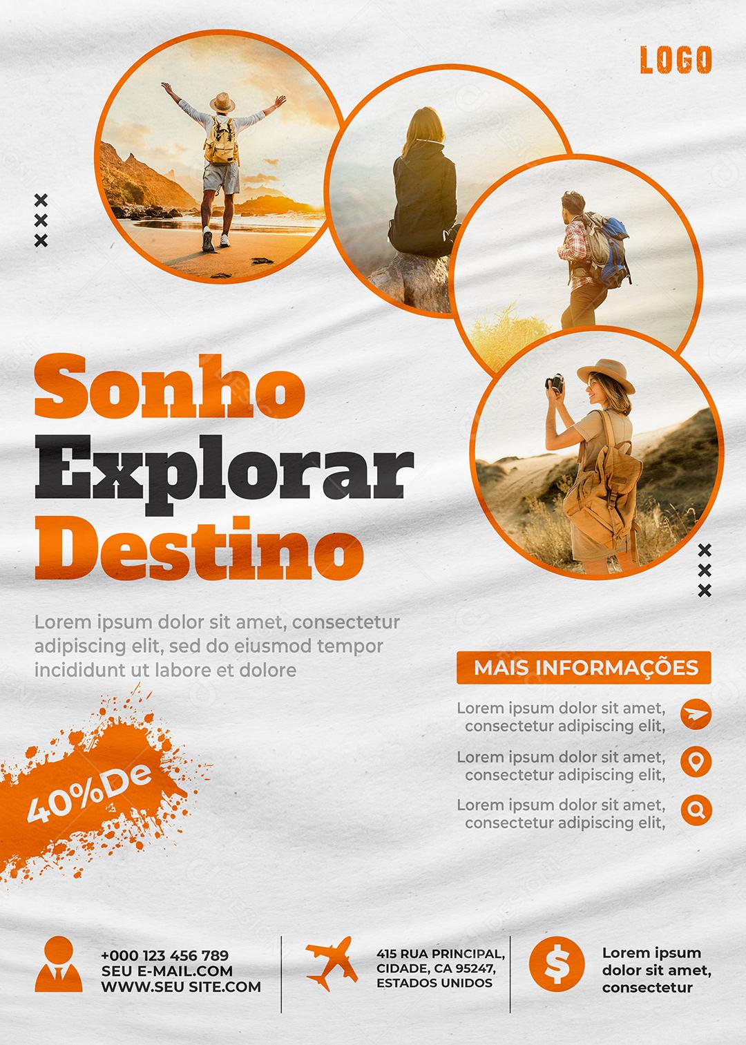 Social Media Sonho Explorar Destino 40% Viagem PSD Editável