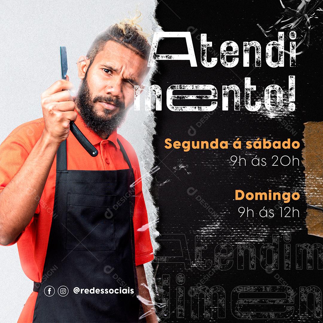 Social Media Barbearia Horário de Atendimento PSD Editável