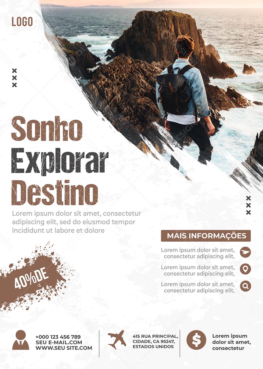 Sonho Explorar Destino 40% Viagem Social Media PSD Editável
