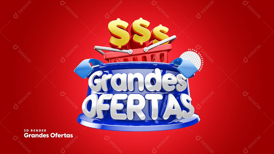 Grandes Ofertas Selo 3D Azul Em Fundo Vermelho Para Composição PSD