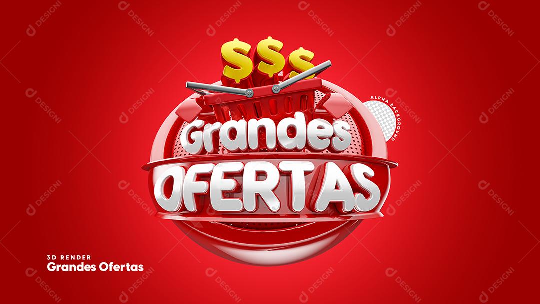 Grandes Ofertas Selo 3D Em Fundo Vermelho Para Composição PSD