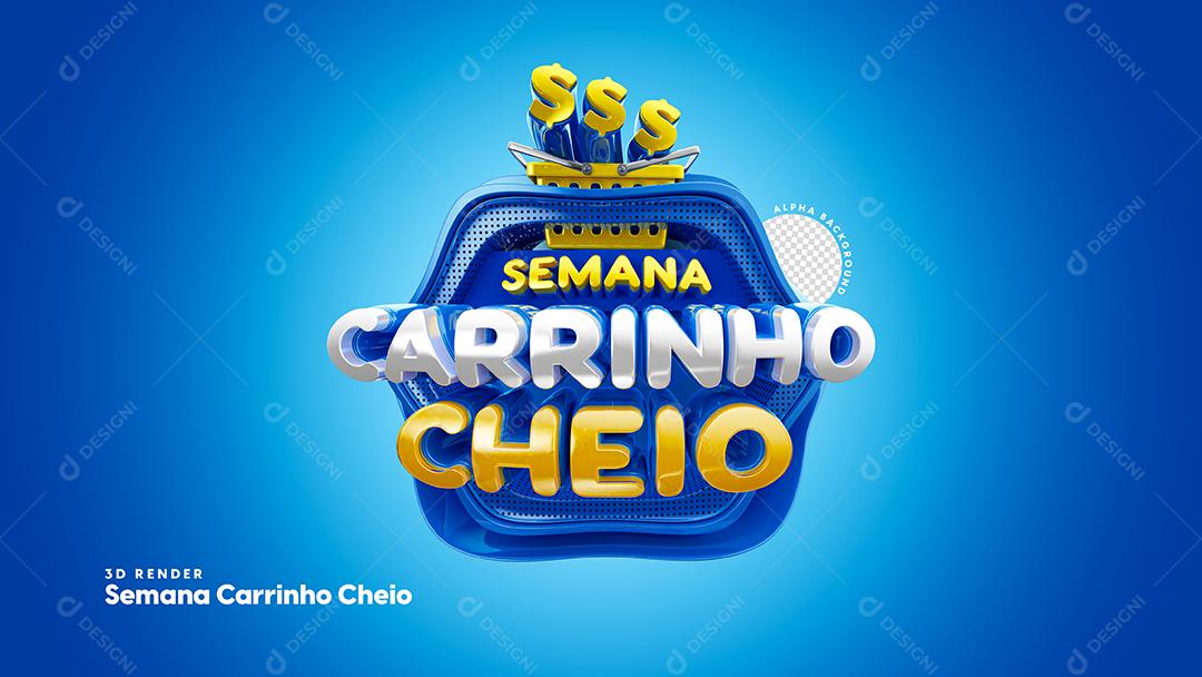 Selo 3D Semana Carrinho Cheio Em Fundo Vermelho PSD