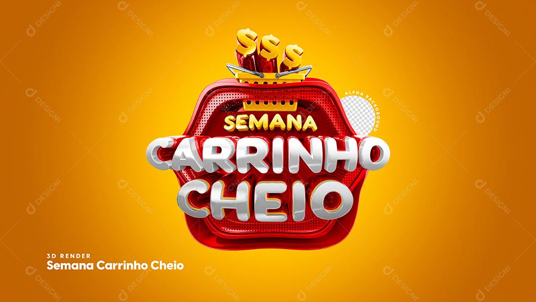 Selo 3D Semana Carrinho Cheio Em Fundo Vermelho PSD