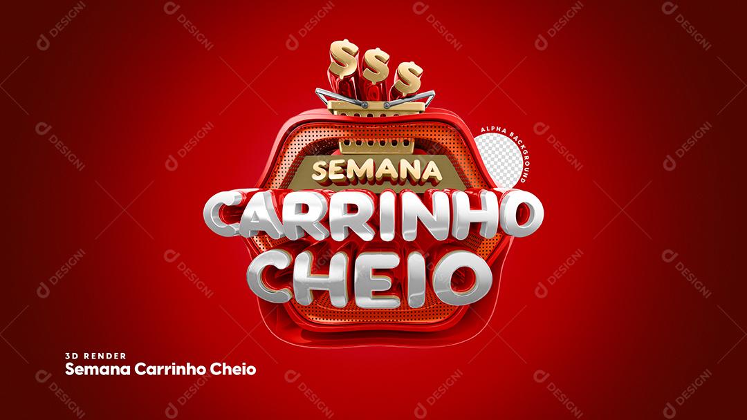 Selo 3D Semana Carrinho Cheio Em Fundo Vermelho PSD
