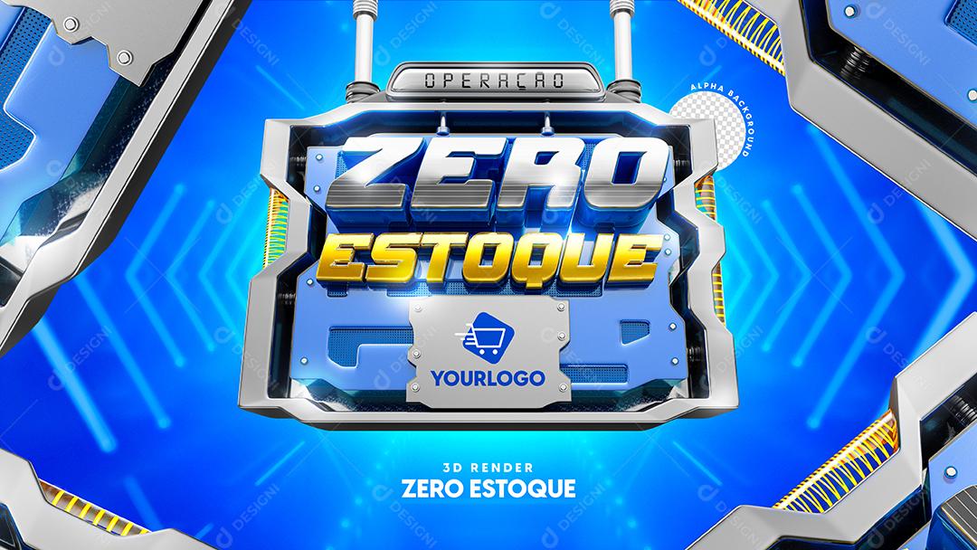 Zero Estoque Selo 3D Em Fundo Azul Composição PSD