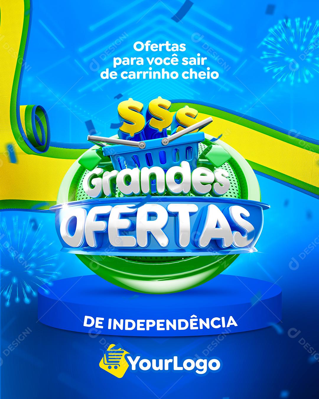 Grandes Ofertas Selo 3D Em Fundo Azul Para Composição PSD