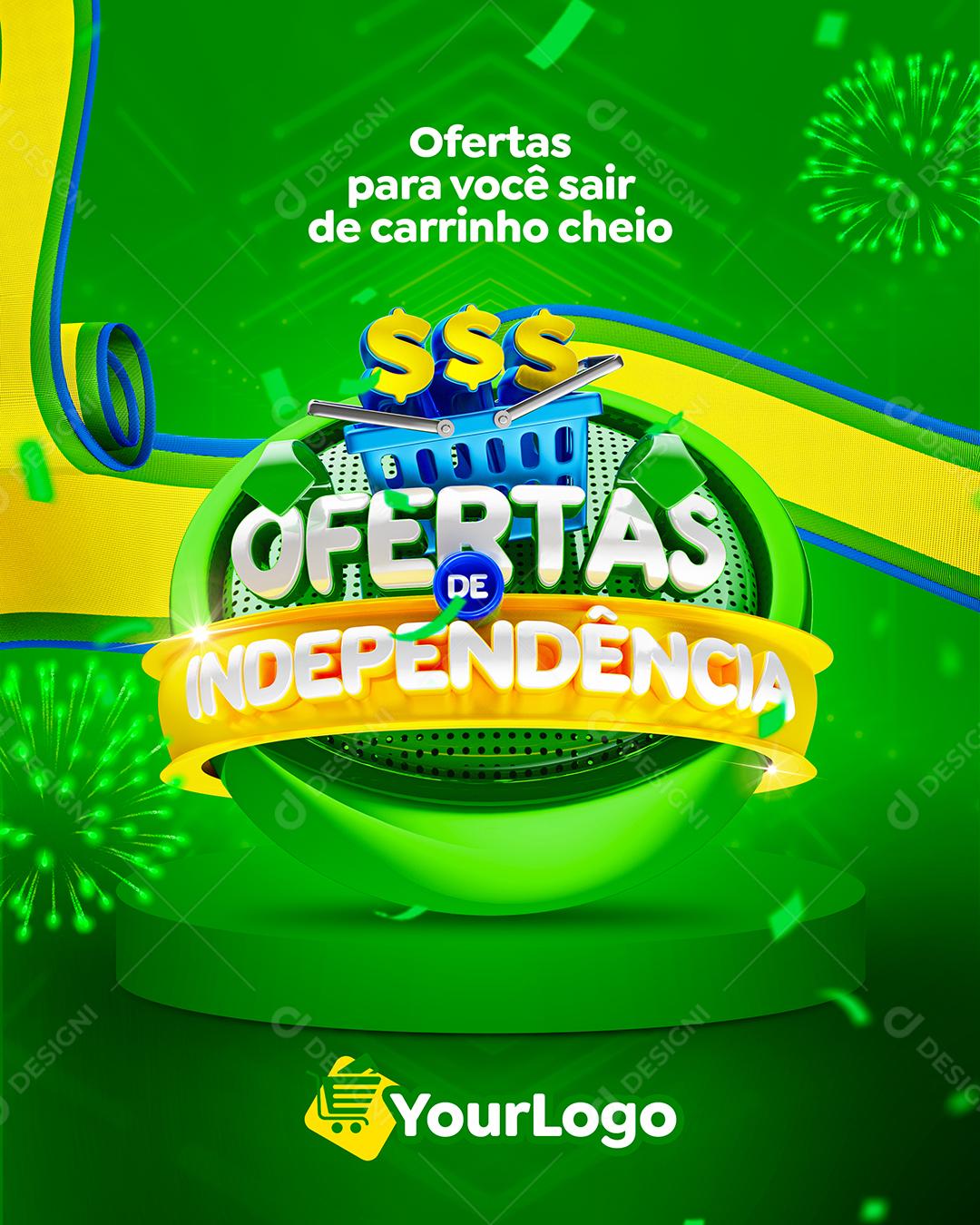 Ofertas de Independência Selo 3D Em Fundo Verde Para Composição PSD