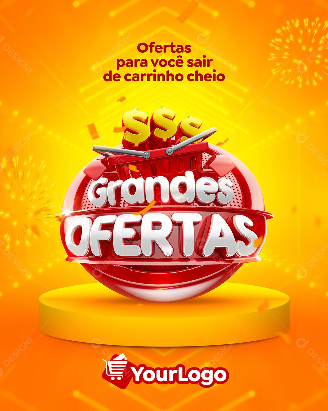 Selo 3D Grandes Ofertas Em Fundo Amarelo Transparente PSD