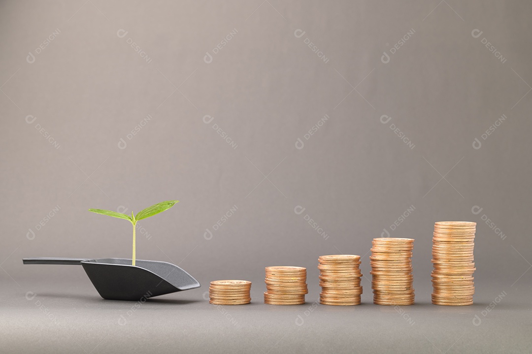 Conceito de moedas empilhadas Finanças para aumentar a renda, investir em ações