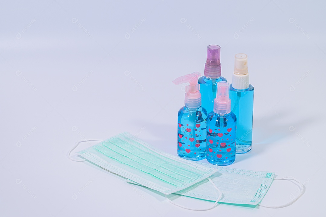 Máscara sanitária com gel de álcool para lavar as mãos Prevenir o coronavírus