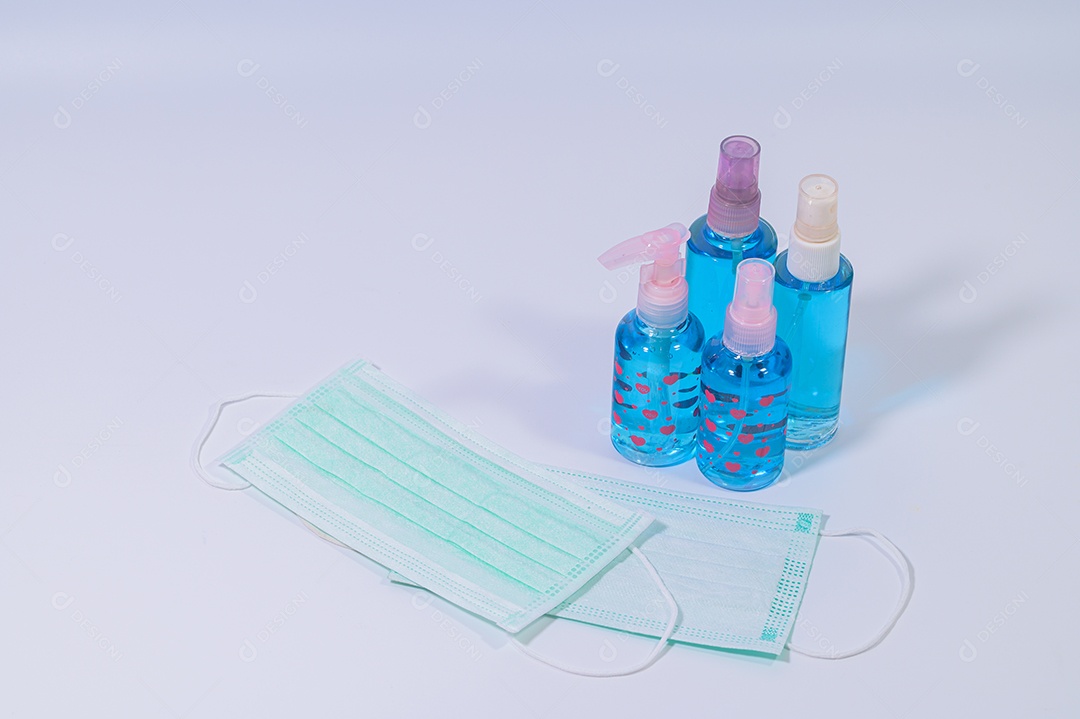 Máscara sanitária com gel de álcool para lavar as mãos Prevenir o coronavírus
