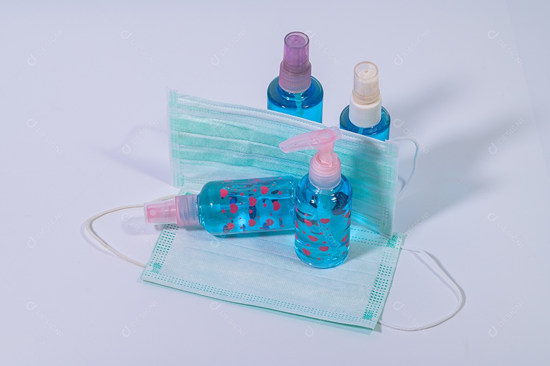Máscara sanitária com gel de álcool para lavar as mãos Prevenir o coronavírus
