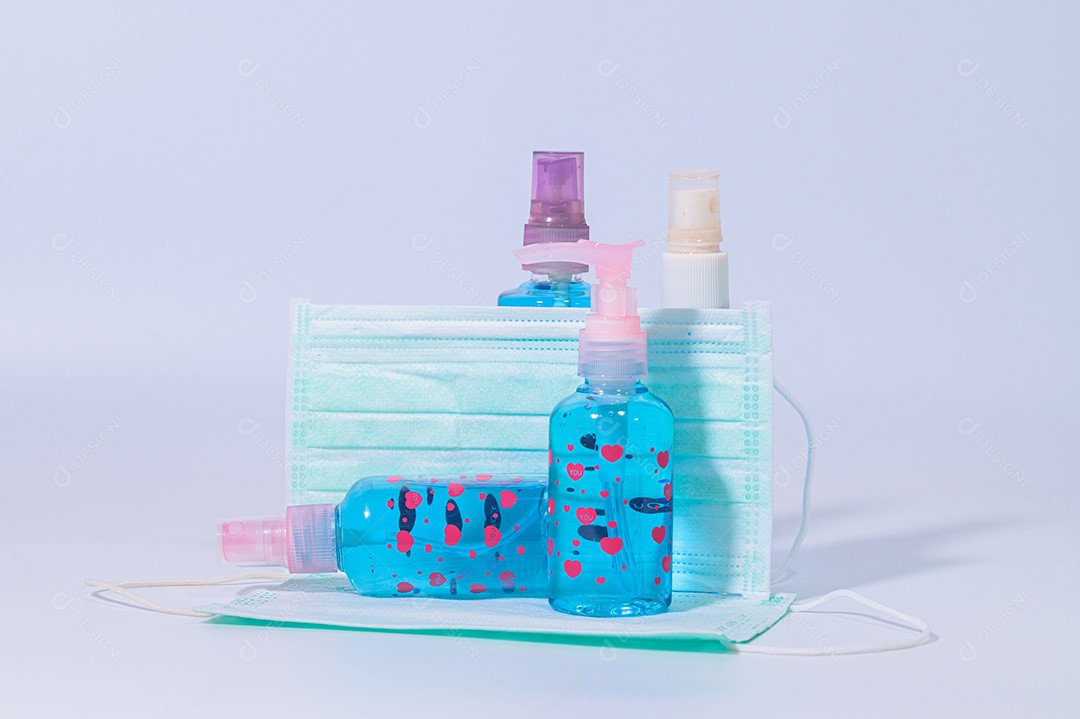 Máscara sanitária com gel de álcool para lavar as mãos Prevenir o coronavírus