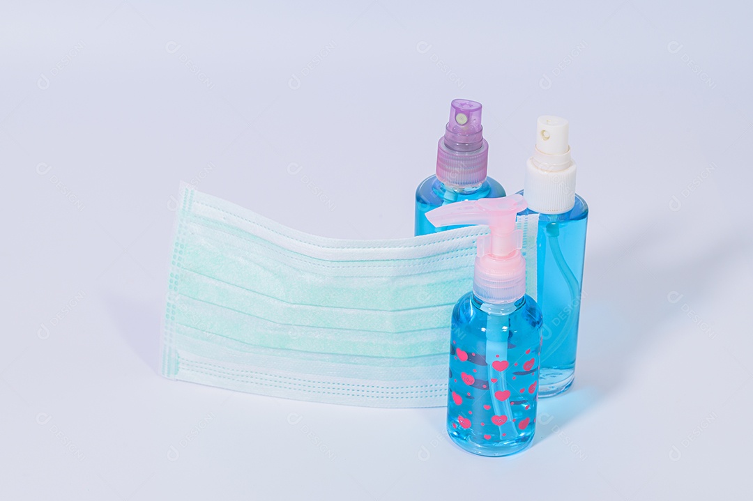 Máscara sanitária com gel de álcool para lavar as mãos Prevenir o coronavírus