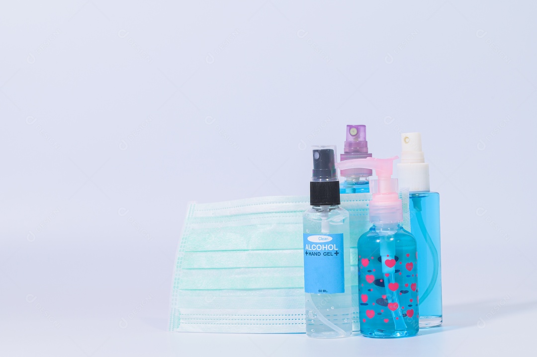 Máscara sanitária com gel de álcool para lavar as mãos Prevenir o coronavírus