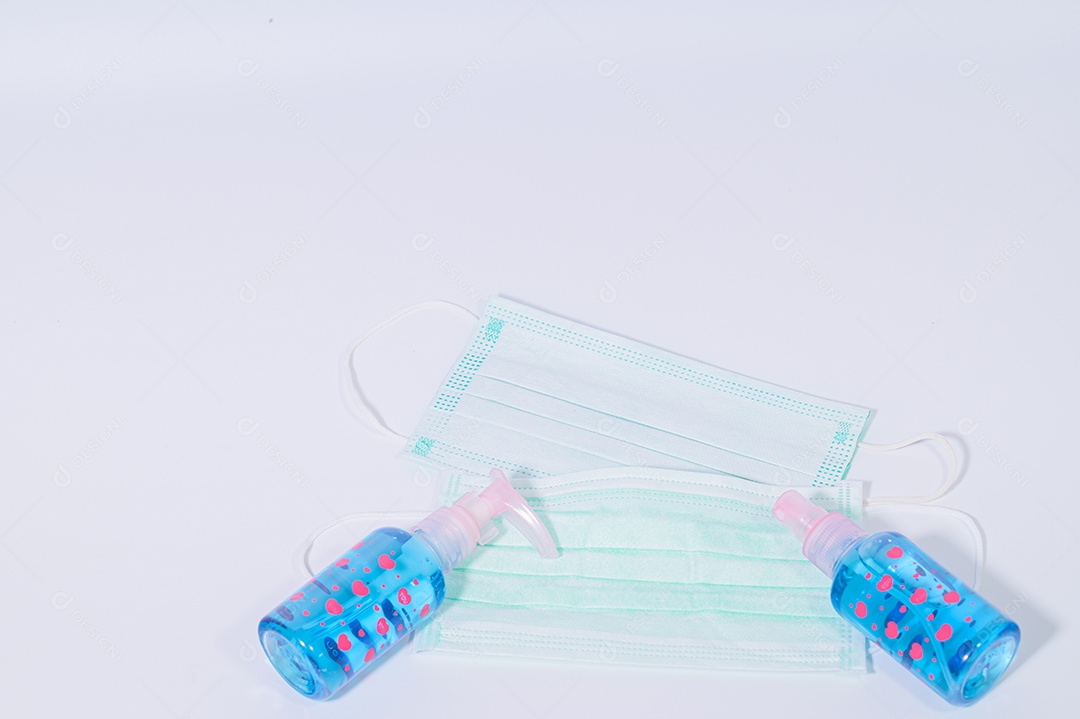 Máscara sanitária com gel de álcool para lavar as mãos Prevenir o coronavírus