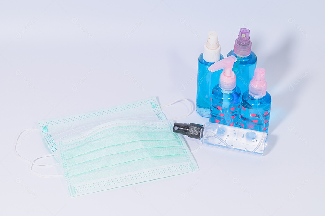 Máscara sanitária com gel de álcool para lavar as mãos Prevenir o coronavírus