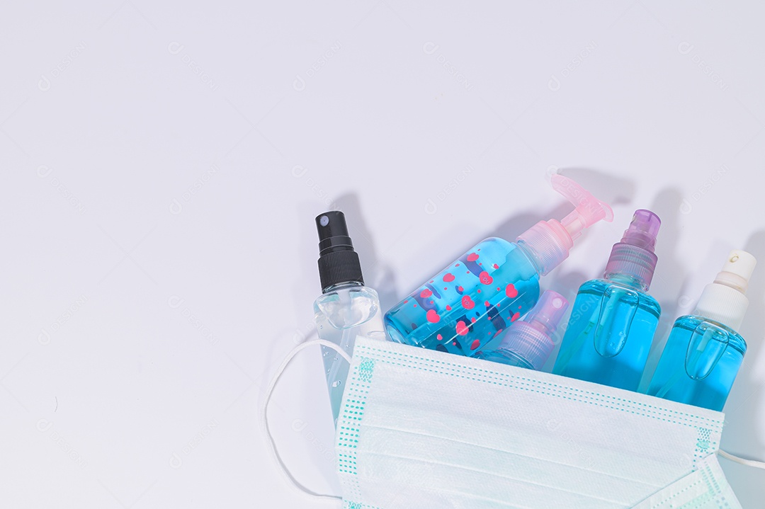 Máscara sanitária com gel de álcool para lavar as mãos Prevenir o coronavírus