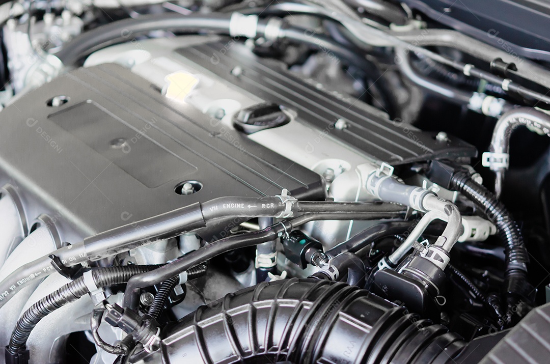 Detalhes do motor de carro poderoso moderno.